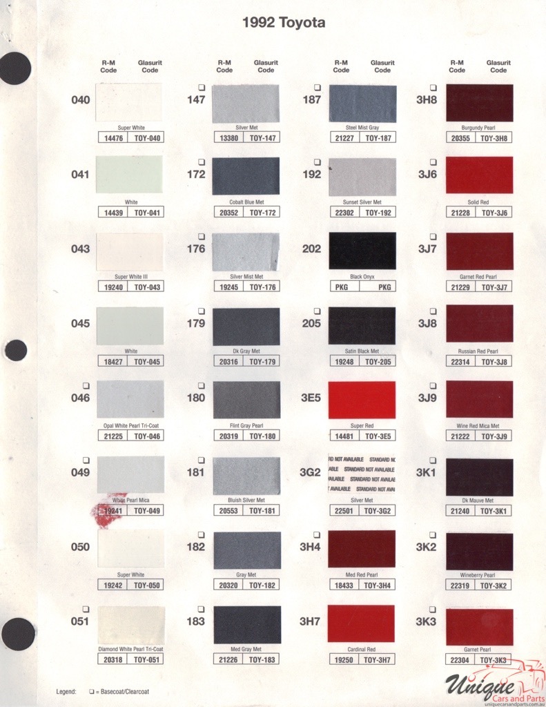 1992 Toyota Paint Charts RM 1